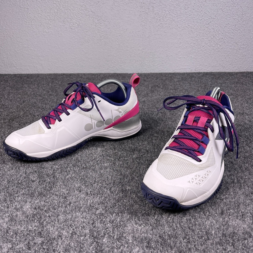 Diadora Womens Tennis Court Shoes Size 8.5 White Pink Purple Athletic Sneakers